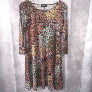 MSK Paisley Tunic Dress Women Small Teal‎ Brown Boho Fall Fashion Casual
